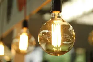 Picture of two lightbulbs hanging from the ceiling